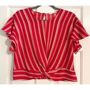 LUSH Red and White Vertical Stripe Twist Front Top - Small